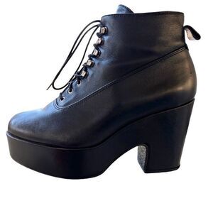 Vintage Platform Flatform Combat Boots Chunky Wedge Black Leather Women’s Size 6